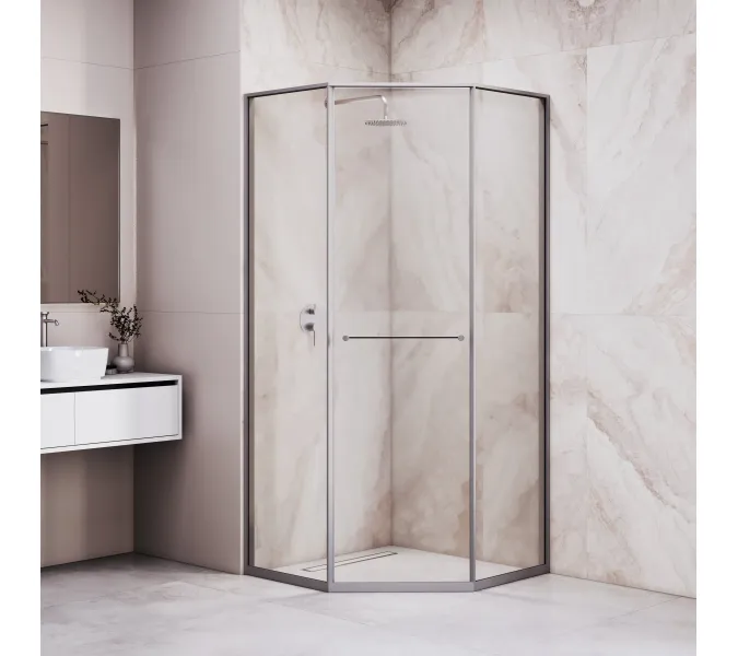 Душевой уголок RGW SV-82Gr "L/R" прозрачное/серый, Цвет стекла: прозрачное, Цвет профиля: Серый, Выбрать размер: 900x900, Ориентация: левый сдвиг, изображение 3