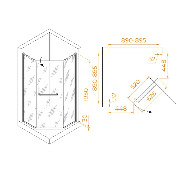 Душевой уголок RGW HO-084B, Цвет стекла: тонированное, Цвет профиля (вариация): Черный, Выбрать размер: 90х90, изображение 5