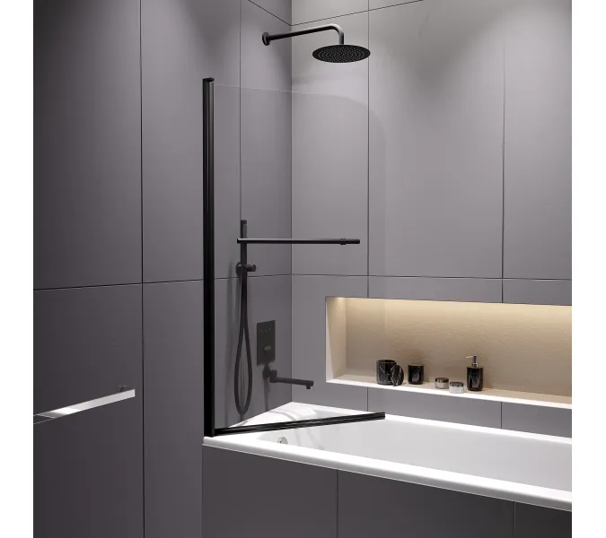 Шторка на ванну RGW SC-114B, Цвет стекла: прозрачное, Цвет профиля (вариация): Черный, Выбрать размер: 800, изображение 6