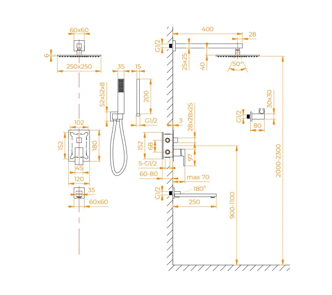 Душевая система встраиваемая RGW SP-56G, Выбрать цвет: Золото, изображение 12