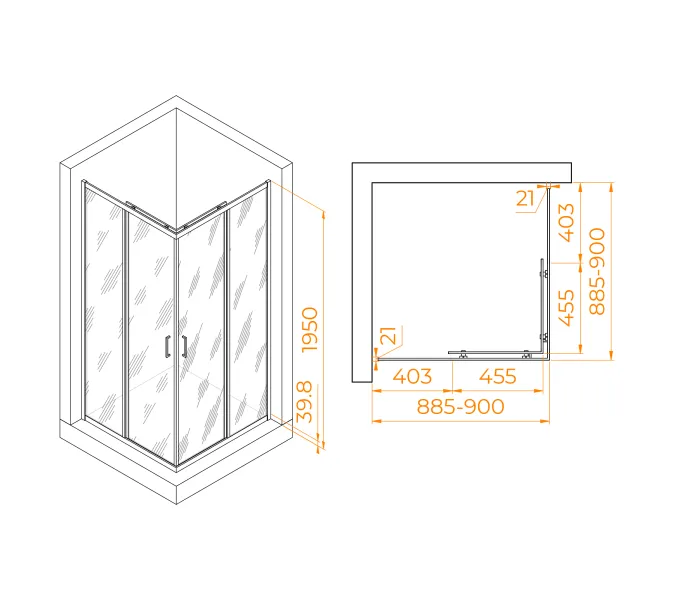Душевой уголок RGW PA-030B, Цвет стекла: прозрачное, Цвет профиля (вариация): Черный, Выбрать размер: 90х90, изображение 52