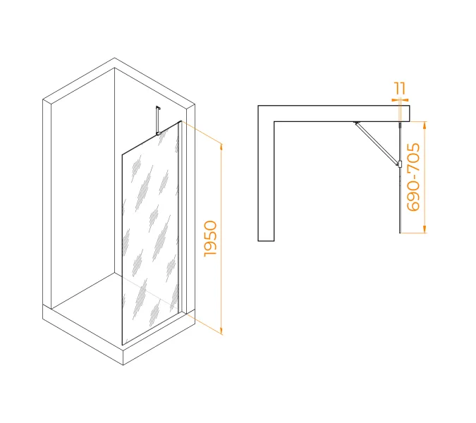Перегородка для душа RGW WA-102, Цвет стекла: прозрачное, Цвет профиля (вариация): Хром, Выбрать размер: 70, изображение 6