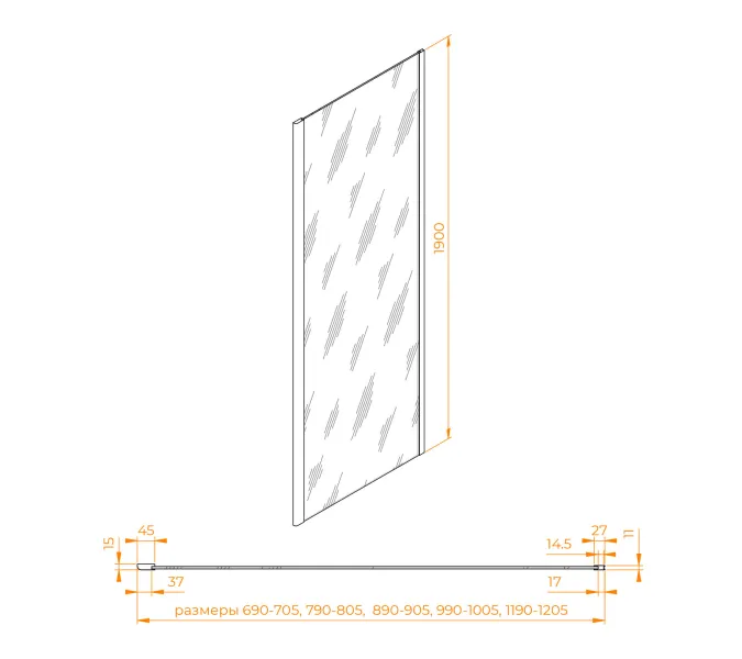 Боковая панель RGW Z-050-5-B, Цвет стекла: прозрачное, Цвет профиля: Черный, Выбрать размер: 120, изображение 7