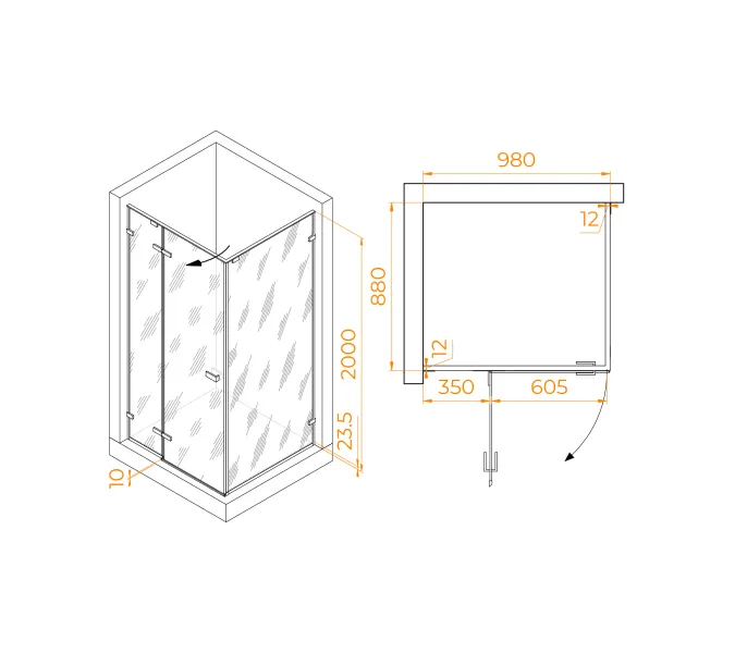 Душевой уголок RGW SV-040 матовое/хром, Цвет стекла: матовое, Цвет профиля: Хром, Выбрать размер: 1000x900, изображение 46
