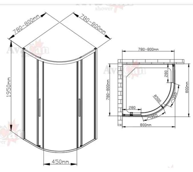 Душевой уголок AvaCan HB 80/90/100/120, Цвет стекла: с рисунком, Цвет профиля: Черный, Выбрать размер: 80х80, изображение 79