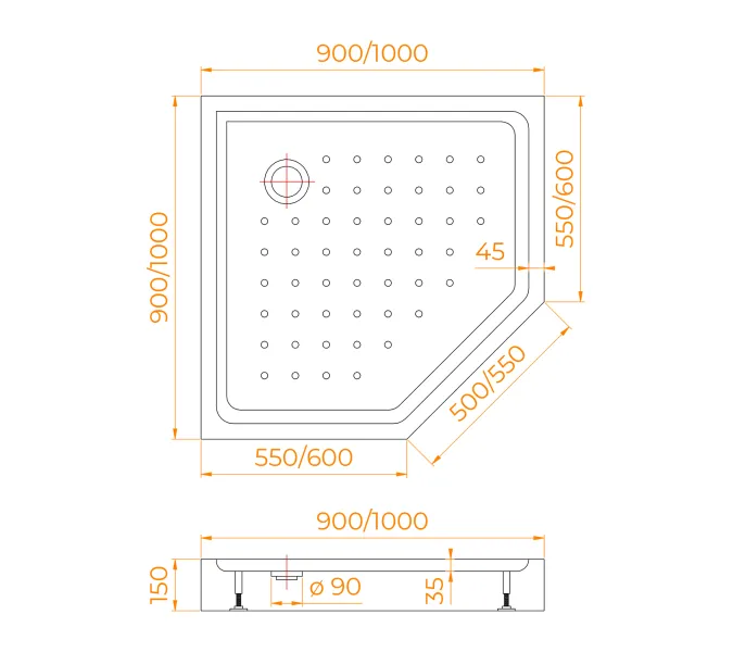 Душевой поддон трапеция RGW LUX/TN-TR (Литой экран), Тип поддона : Низкий, Выбрать размер: 900х900, изображение 12