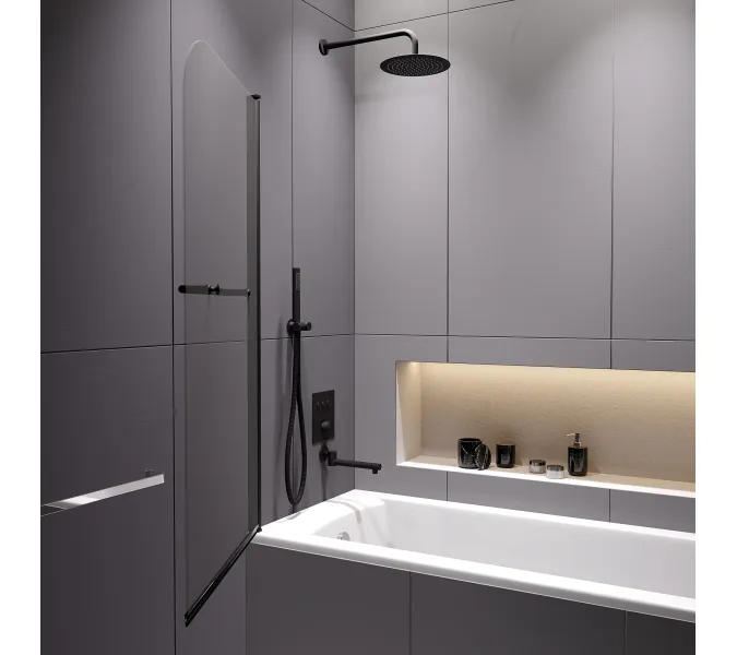 Шторка на ванну RGW SC-114B, Цвет стекла: прозрачное, Цвет профиля (вариация): Черный, Выбрать размер: 800, изображение 5