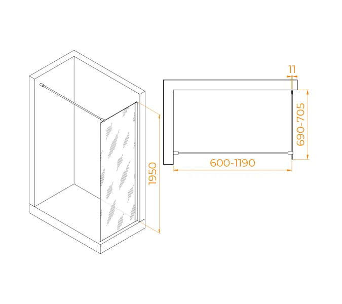 Перегородка для душа RGW WA-002B, Цвет стекла: матовое-сатинат, Цвет профиля (вариация): Черный, Выбрать размер: 70, изображение 3