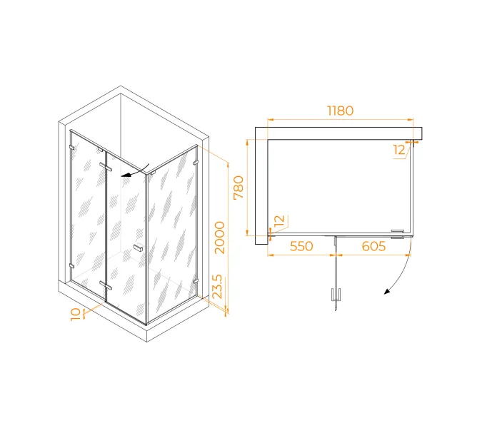 Душевой уголок RGW SV-040B прозрачное/черный, Цвет стекла: прозрачное, Цвет профиля: Черный, Выбрать размер: 1200x800, изображение 6