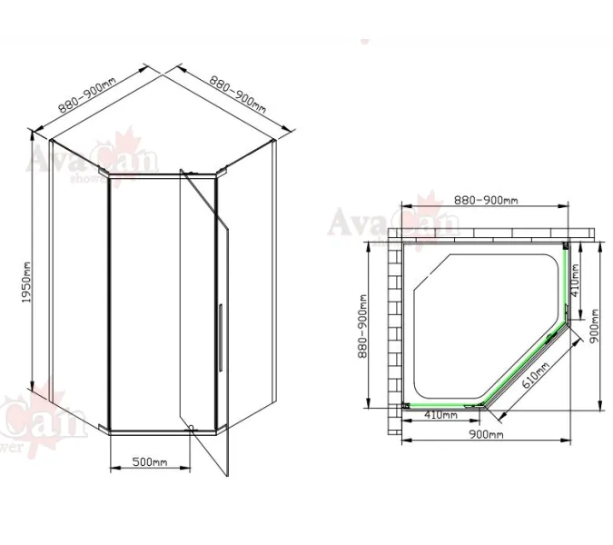 Душевой уголок AvaCan PB 90/100, Цвет стекла: с рисунком, Цвет профиля: Черный, Выбрать размер: 90х90, изображение 104
