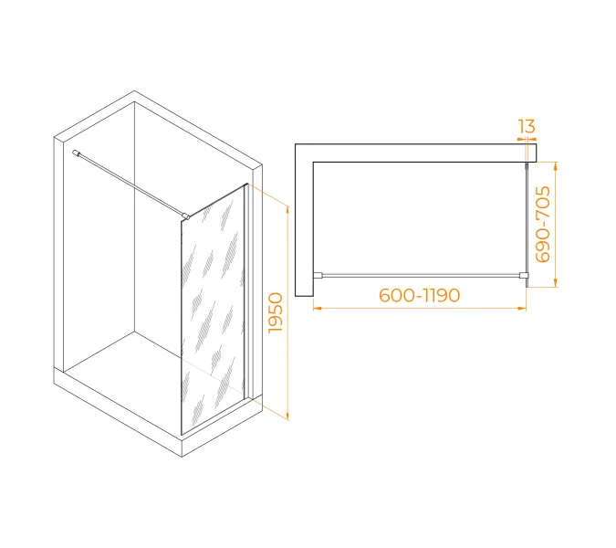 Перегородка для душа RGW WA-010 прозрачное/хром, Цвет стекла: прозрачное, Цвет профиля (вариация): Хром, Выбрать размер: 70, изображение 8