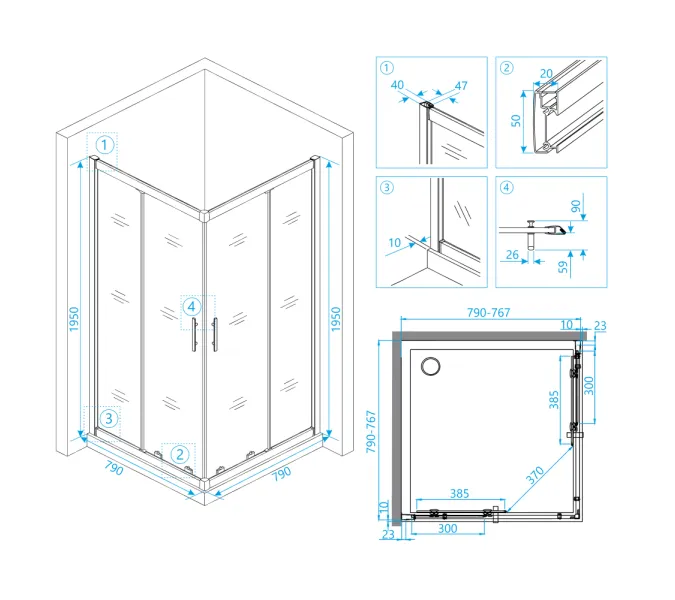 Душевой уголок RGW HO-31, Цвет стекла: прозрачное, Цвет профиля (вариация): Хром, Выбрать размер: 800x800, изображение 8