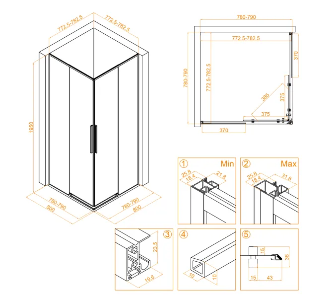 Душевой уголок RGW SV-31B, Цвет стекла: прозрачное, Цвет профиля (вариация): Черный, Выбрать размер: 800x800, изображение 61