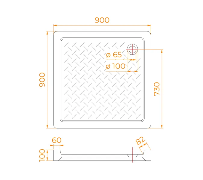 Душевой поддон квадратный керамический RGW CR B Черный  90х90, Выбрать цвет: Чёрный, Выбрать размер: 900x900, изображение 10