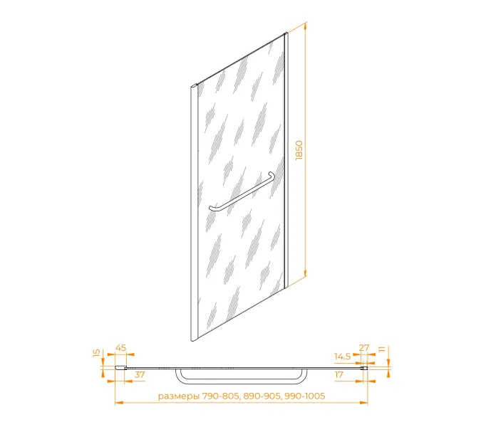 Боковая панель RGW Z-060-1B, Цвет стекла: прозрачное, Цвет профиля: Черный, Выбрать размер: 100, изображение 9