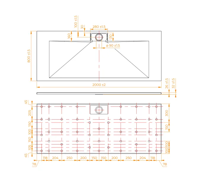 Душевой поддон прямоугольный RGW TKS-Gr Серый, Выбрать цвет: Серый, Тип поддона : Низкий, Выбрать размер: 80х200, изображение 7