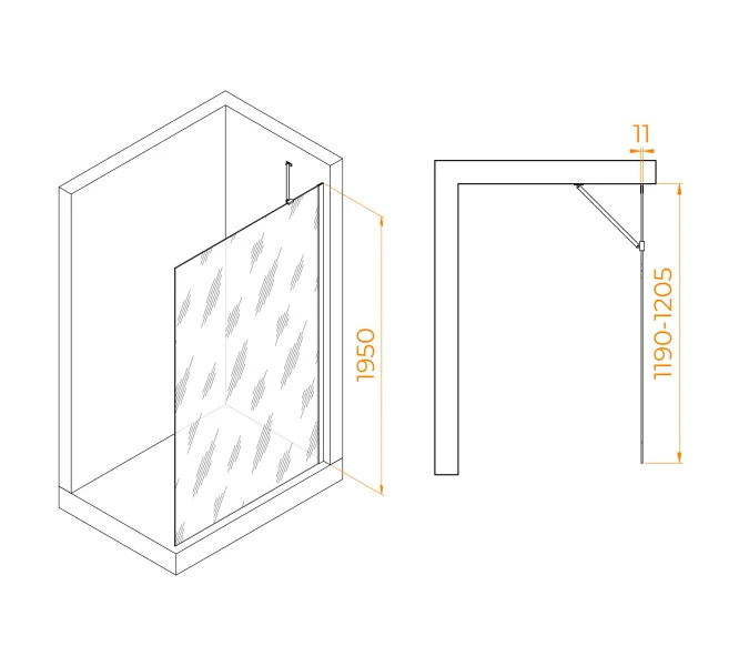 Душевая перегородка RGW WA-102, Цвет стекла: тонированное, Цвет профиля (вариация): Хром, Выбрать размер: 120, изображение 12