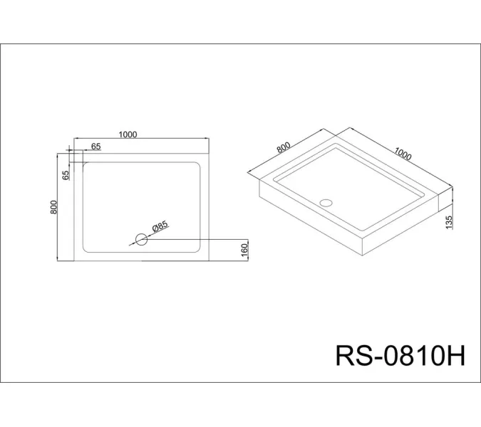 Душевой поддон высокий прямоугольный Black&White RS, Выбрать размер: 100*80, изображение 3
