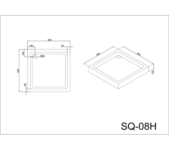 Душевой поддон квадратный Black&White SQ-08H/09H/10H, Выбрать размер: 80х80, изображение 5