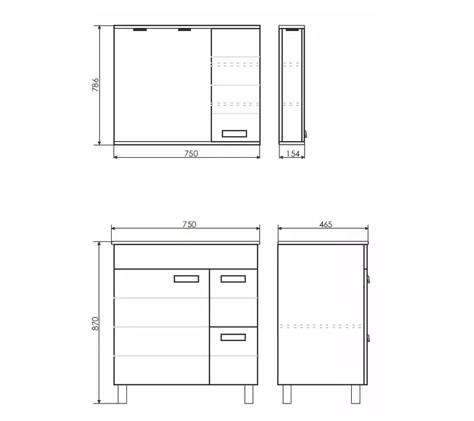 COMFORTY. Тумба-умывальник "Модена М-60/75/90" белая матовая  с раковиной Quadro, Выбрать размер: 75, Выбрать цвет: Белый глянец, Комплектация: раковина Quadro 75, изображение 4