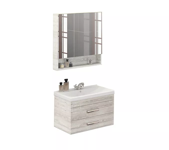 Тумба-умывальник Comforty  Никосия, Выбрать размер: 80, Тип: Тумба подвесная, Выбрать цвет: Дуб белый, Комплектация: раковина Fest 80, изображение 2