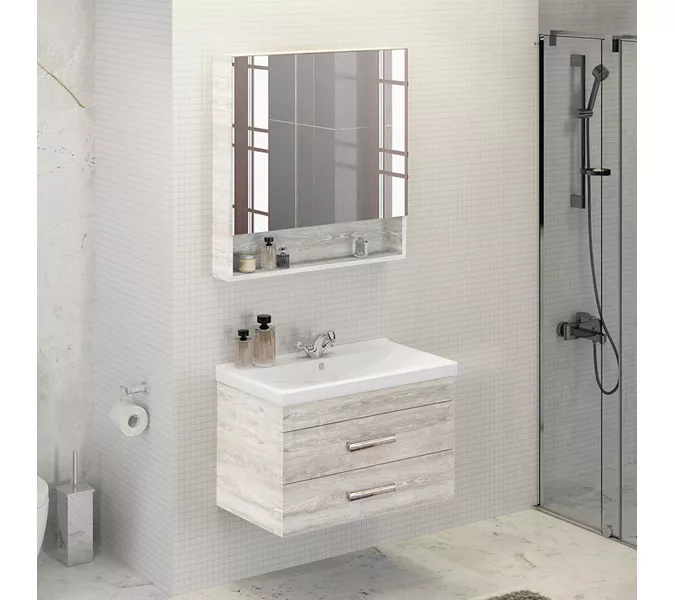 Тумба-умывальник Comforty  Никосия, Выбрать размер: 80, Тип: Тумба подвесная, Выбрать цвет: Дуб белый, Комплектация: раковина Fest 80, изображение 3