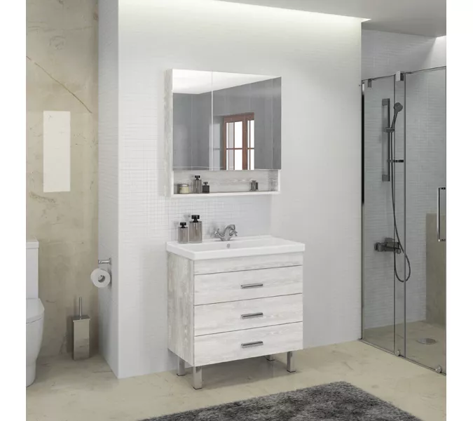 Тумба-умывальник Comforty  Никосия, Выбрать размер: 80, Тип: Тумба напольная, Выбрать цвет: Дуб белый, Комплектация: раковина Fest 80, изображение 3