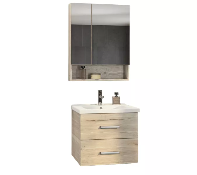 COMFORTY. Тумба-умывальник "Парма-60/80" дуб дымчатый с раковиной Миранда, Выбрать размер: 60, Выбрать цвет: Дуб дымчатый, Комплектация: раковина Миранда 60