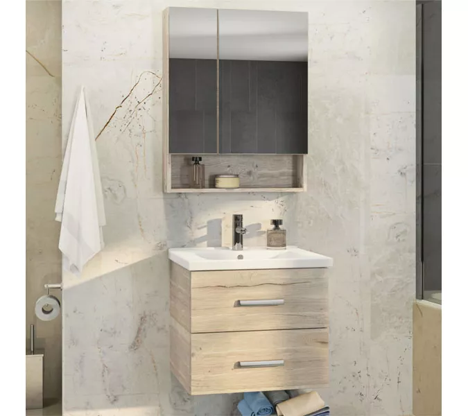 COMFORTY. Тумба-умывальник "Парма-60/80" дуб дымчатый с раковиной Миранда, Выбрать размер: 60, Выбрать цвет: Дуб дымчатый, Комплектация: раковина Миранда 60, изображение 2