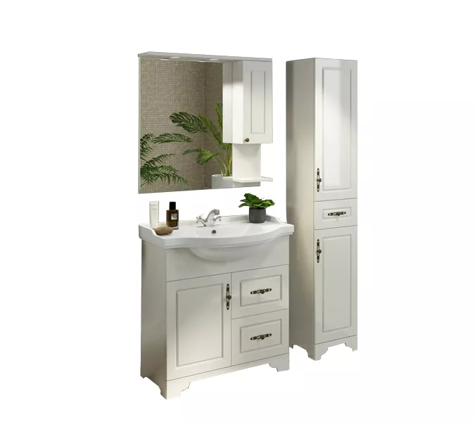 COMFORTY. Тумба-умывальник "Севилья-85/100" слоновая кость, Выбрать размер: 85, Комплектация: раковина Сенеж 87