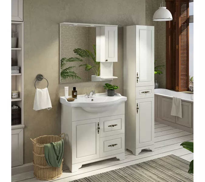 COMFORTY. Тумба-умывальник "Севилья-85/100" слоновая кость, Выбрать размер: 85, Комплектация: раковина Сенеж 87, изображение 4