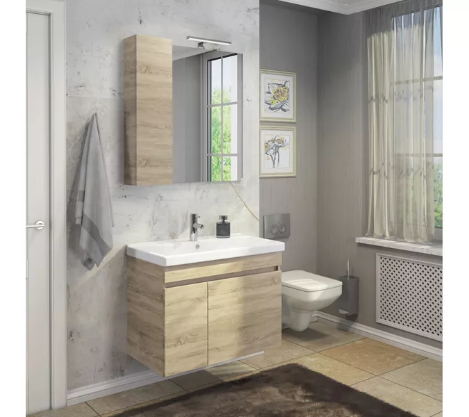 COMFORTY. Тумба-умывальник "Тромсе-60/80" дуб сонома с раковиной Fest, Выбрать размер: 80, Внешний вид: с раковиной Fest 80 F01, изображение 7