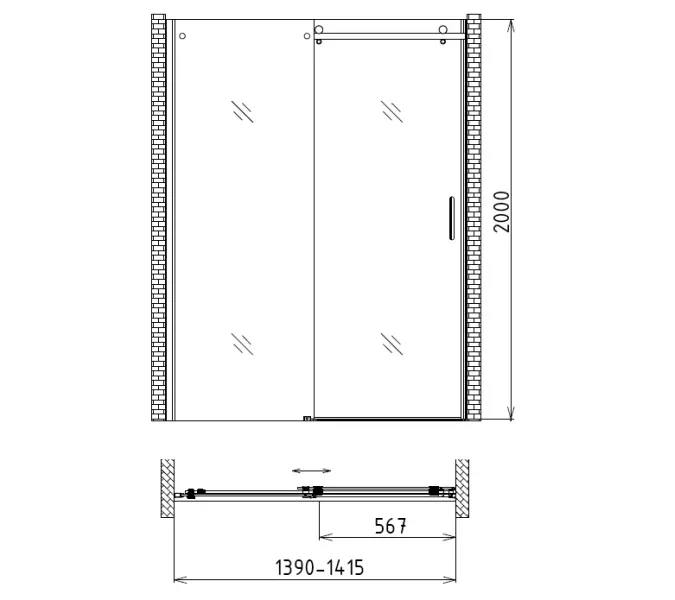Душевая дверь раздвижная Gemy Modern Gent 140х200 прозрачное стекло, изображение 2
