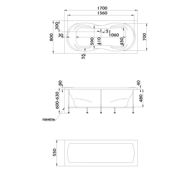 Ванна 1Marka DINAMIKA, Выбрать размер: 170x80, изображение 3
