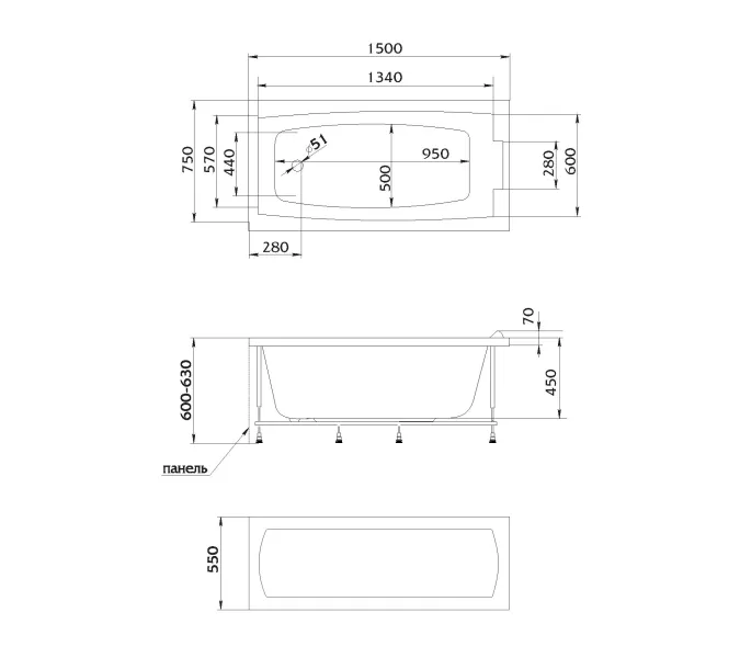 Ванна 1Marka  AELITA, Выбрать размер: 150*75, изображение 7