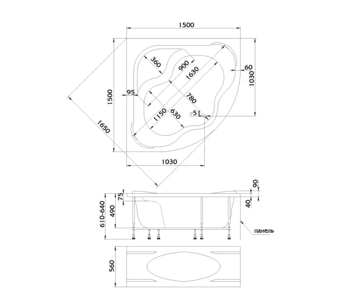 Акриловая ванна Marka One AFRODITA, Выбрать размер: 150х150, изображение 6