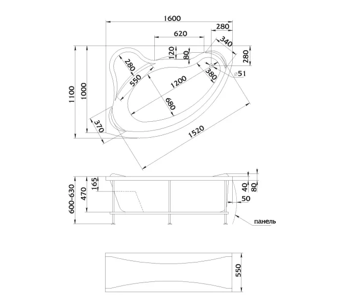 Ванна 1Marka CATANIA L/R, Выбрать размер: 150x105, Ориентация: Правая, изображение 15
