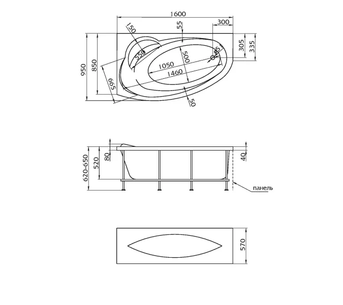 Ванна 1Marka JULIANNA  L/R, Выбрать размер: 160*95, Ориентация: Левая, изображение 10