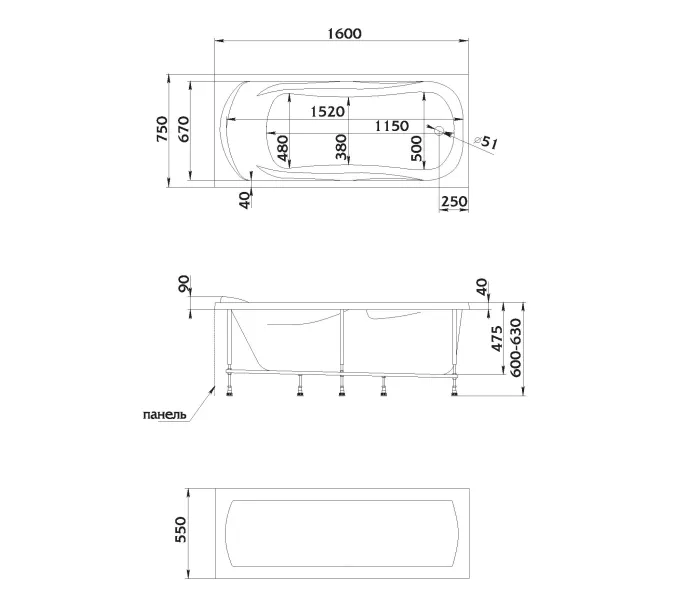 Ванна 1Marka KLEO 160x75, изображение 3