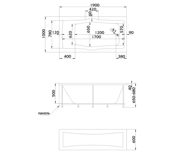 Ванна 1Marka KORSIKA 190x100, изображение 6
