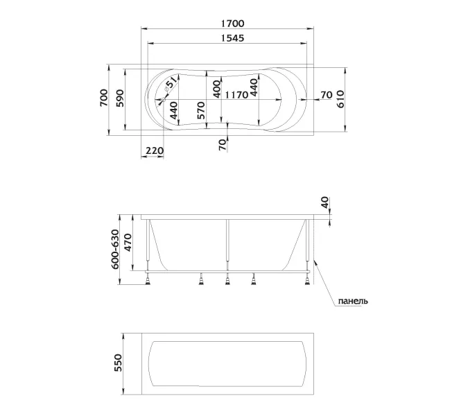 Ванна 1Marka  LIBRA 170х70, изображение 6