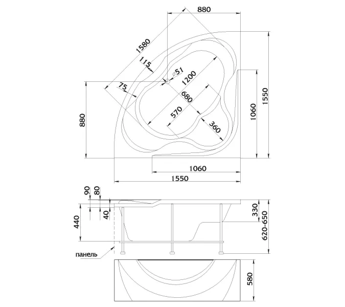 Ванна 1Marka LUXE 155x155, изображение 3