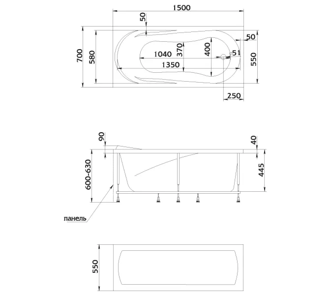 Ванна 1Marka MEDEA 150x70, изображение 7