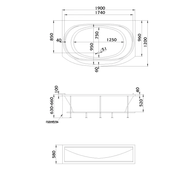 Ванна Marka One SIRAKUSA 190x120, изображение 9