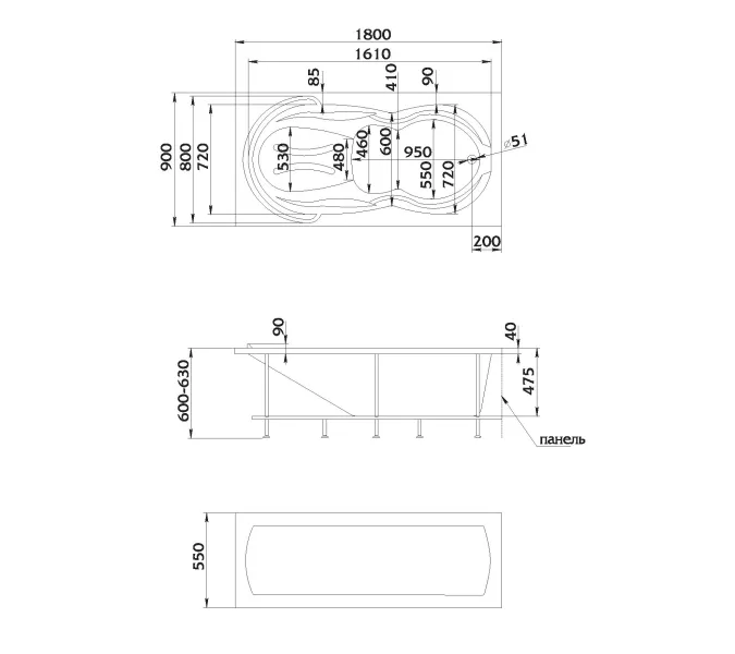 Ванна 1Marka акриловая TAORMINA 180*90, изображение 5