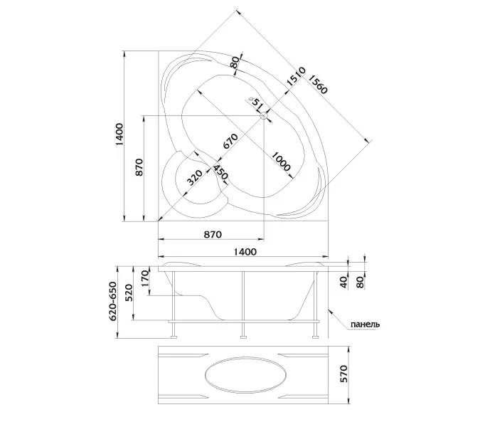Ванна Marka One TRAPANI 140x140, изображение 7