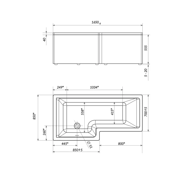 Ванна 1Marka LINEA 165x85 L/R, Выбрать размер: 165*85, Ориентация: Левая, изображение 5