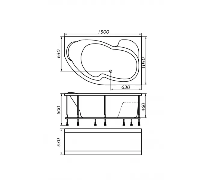 Ванна 1Marka AURA  L/R, Выбрать размер: 150x105, Ориентация: Левая, изображение 7