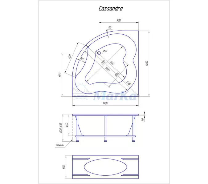 Ванна 1Marka CASSANDRA 140x140, изображение 3