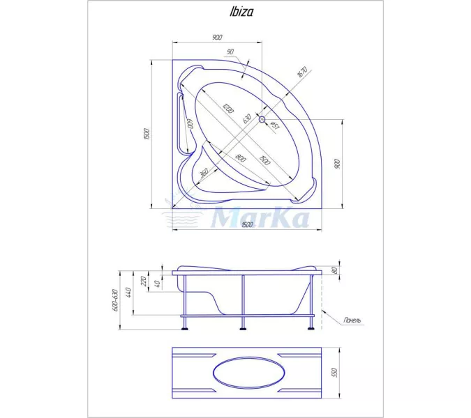 Ванна 1Marka IBIZA 150х150, изображение 3
